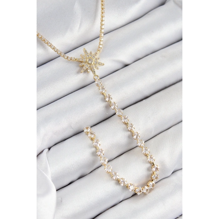 BFS Pirinç Zirkon Taşlı Kutup Yıldızı Model Gümüş Renk Y Kolye