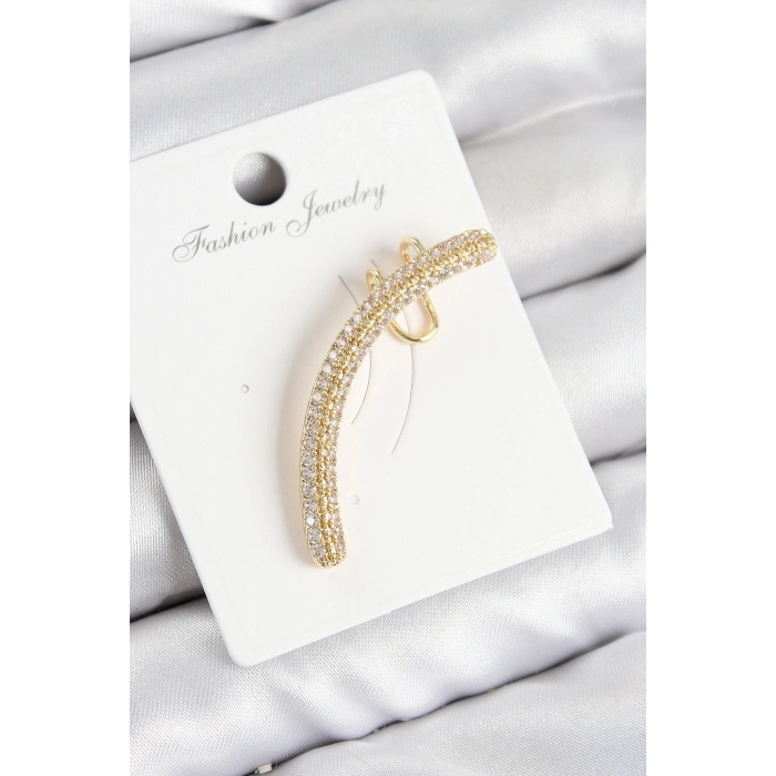 BFS Pirinç Zirkon Taşlı Model Gold Renk Sağ Kıkırdak Küpe