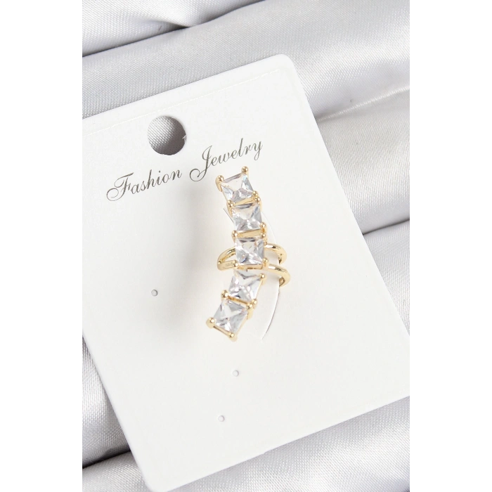 BFS Pirinç Zirkon Taşlı Model Gold Renk Sağ Kıkırdak Küpe