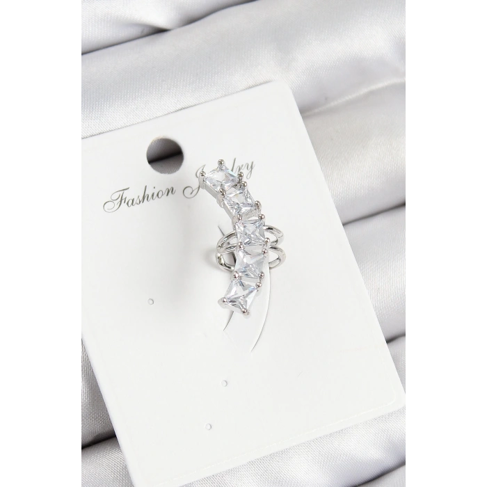 BFS Pirinç Zirkon Taşlı Model Gümüş Renk Sağ Kıkırdak Küpe