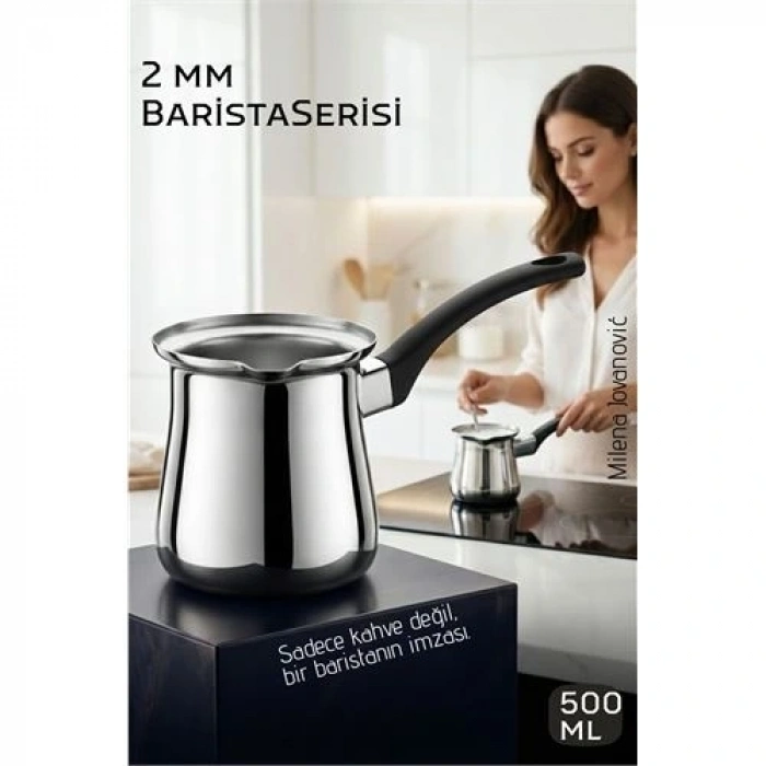 BFS Premium 304 Paslanmaz Çelik Cezve 500 ml Profesyonel Barista Serisi, Isıya Dayanıklı Sap