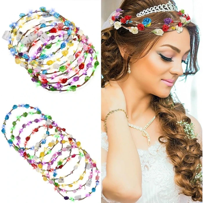 BFS Renkli LED Çiçek Taç – 3 Işık Modlu Parti Tacı