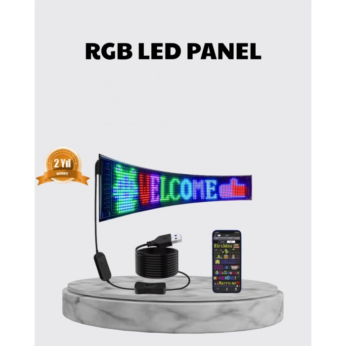 BFS RGB LED Panel – Çok Renkli, Kumandalı, USB Bağlantılı Yazı ve GIF Gösterimli Akıllı Lamba