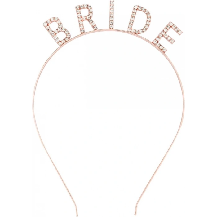 BFS   Rose Gold Renk Bekarlığa Veda Kristal Taş Bride Tacı İthal 16x10 cm