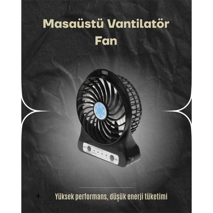 BFS Şarjlı USB Fan – Masaüstü Mini Vantilatör, Taşınabilir, Işıklı, 3 Kademeli, Sessiz