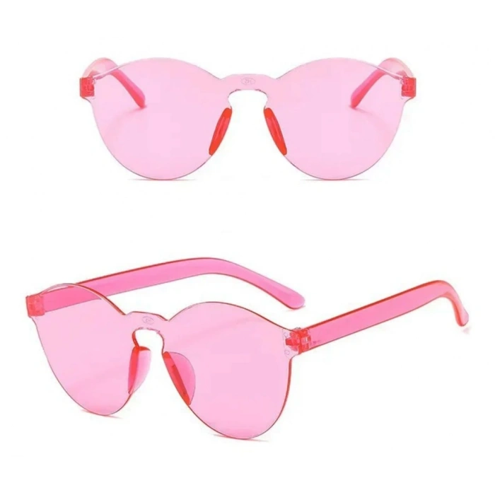 BFS  Sert Mika Oval Şekilli Çerçevesiz Pembe Gözlük Retro Parti 5x14 cm