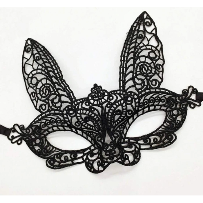 BFS   Siyah Renk Dantel Kesim Dantel İşlemeli Balo Parti Maskesi 7 No