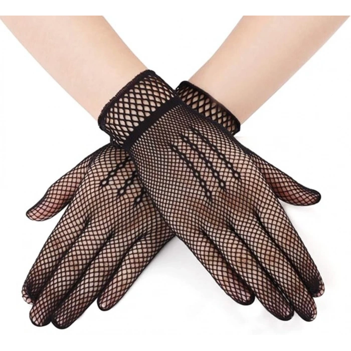 BFS     Siyah Renk Likralı File Eldiven Parmaklı Örgü Eldiven Yetişkin Boy