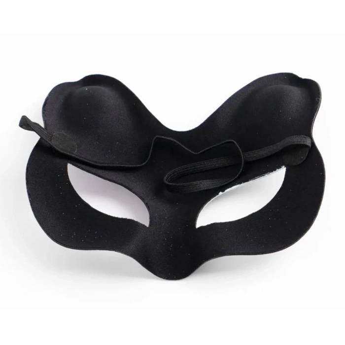 BFS   Siyah Renk Süet Kaplama Üzeri Pembe Sarı Simli Kedi Maskesi 17x14 cm