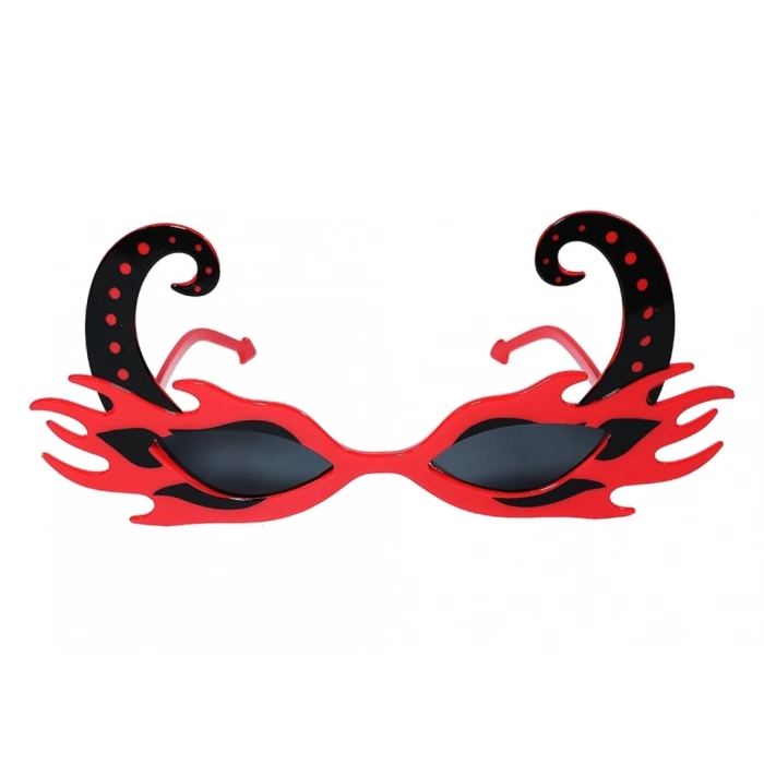 BFS   SiyahBoynuzluKırmızıRenkAlevliPartiGözlüğü21x10cm