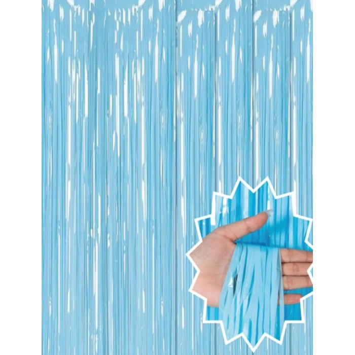 BFS  Soft Mavi Püsküllü Kapı Perdesi - Parti, Baby Shower, Sünnet Süsü 1x2 m