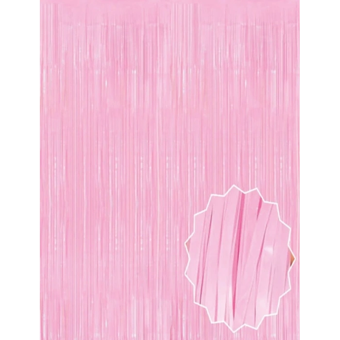 BFS  Soft Pembe Püsküllü Kapı Perdesi - Parti, Baby Shower, Cinsiyet Partisi 1x2 m