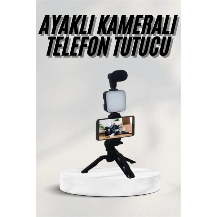 BFS Telefon Tutucu Led Işıklı Kumandalı Mikrofon Telefon Vlog Video Kayıt