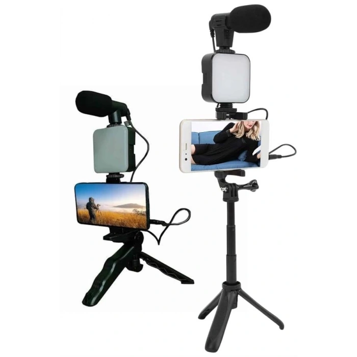 BFS Telefon Tutucu Led Işıklı Kumandalı Mikrofon Telefon Vlog Video Kayıt