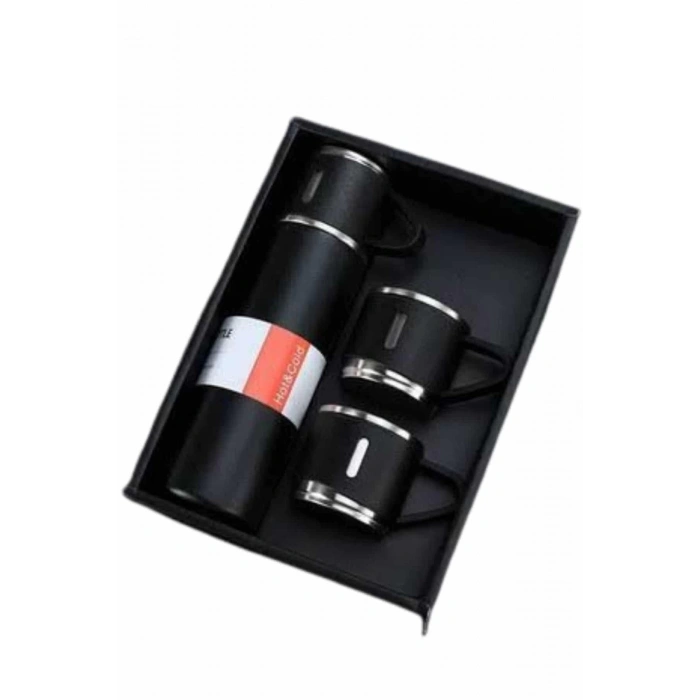 BFS Termos Seti Paslanmaz Çelik 3 Bardaklı Vakumlu Termos Set 500 Ml 12 Saate Kadar Isı Koruma