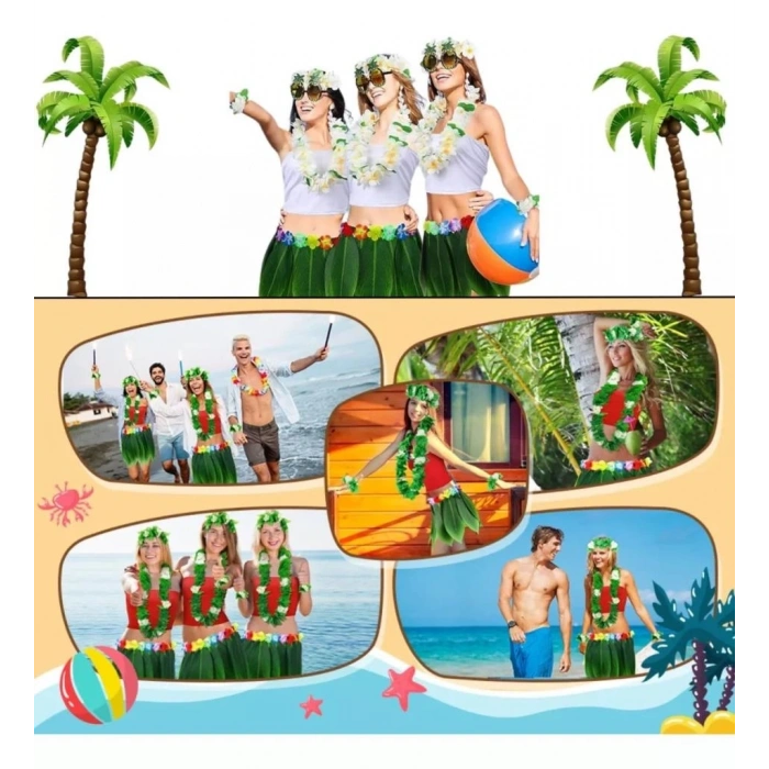 BFS   Tropikal Esintili Hawaii Yapraklı Parti Eteği Yetişkin Boy