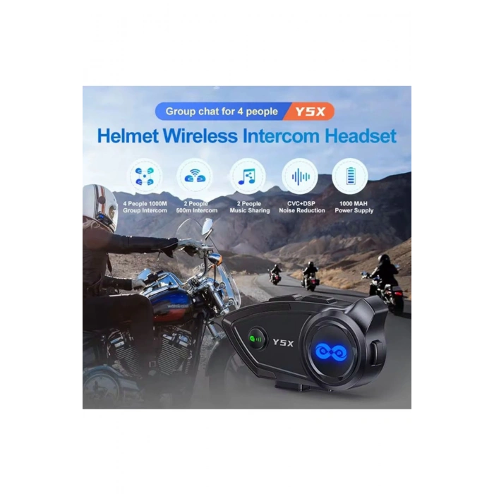 BFS Y5x Rgb Işıklı Intercom 5 Kişi Bağlantılı 1000mah Motosiklet Bluetooth Kulaklık Seti