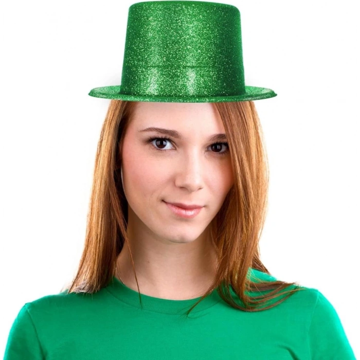 BFS   Yeşil Renk Parıltılı Simli Fötr Silindir Parti Şapkası