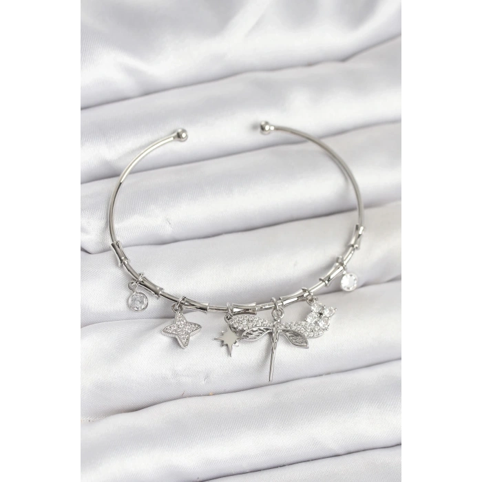 BFS Yusufçuk Charmlı Gümüş Renk Pirinç Kadın Bileklik