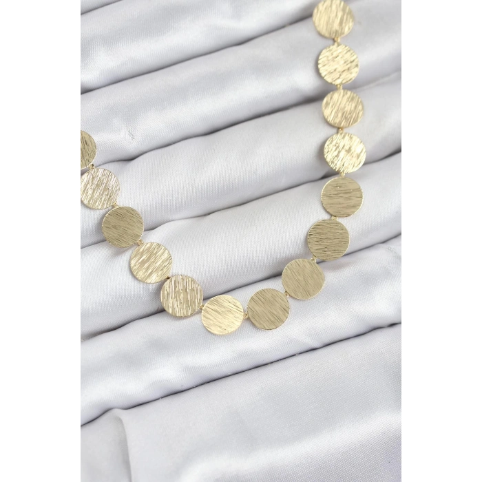 BFS Yuvarlak Plaka Model Gold Renk Kadın Kolye