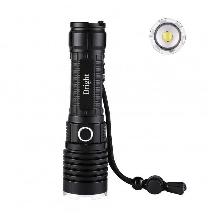 Bright Ght-5761 Xp90 Led 3 Mod Zoomlu Yağmur Suyu Geçirmez Şarjlı El Feneri 26650 Pilli