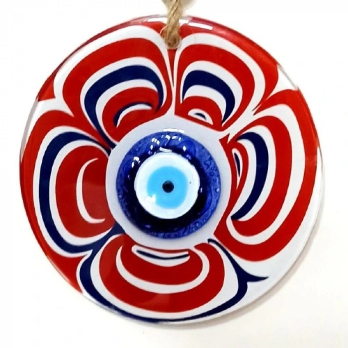 Cam Nazar Boncuklu Kırmızı Şeker Modelli Duvar Süsü
