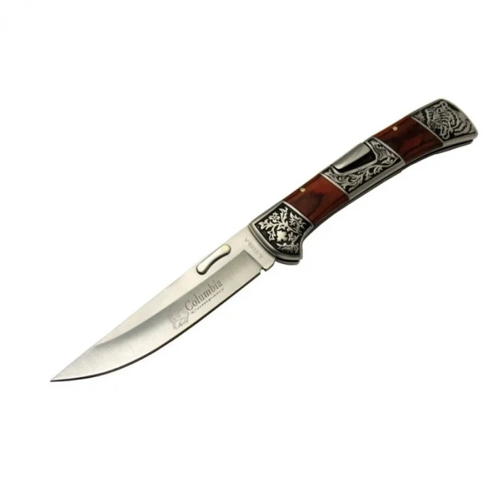 Columbia A 3159 A Kamp Çakı 24 Cm - İşlemeli Gül Ağacı Saplı, Kemerlikli