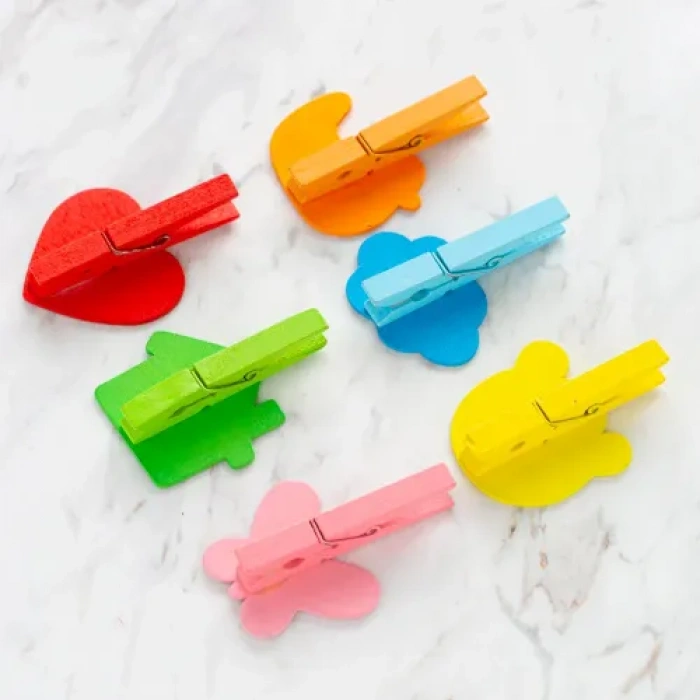 Desenli Notlu Ahşap Mandal (6lı Set - 10 Paket)