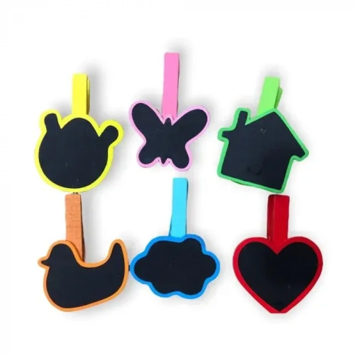 Desenli Notlu Ahşap Mandal (6lı Set - 10 Paket)