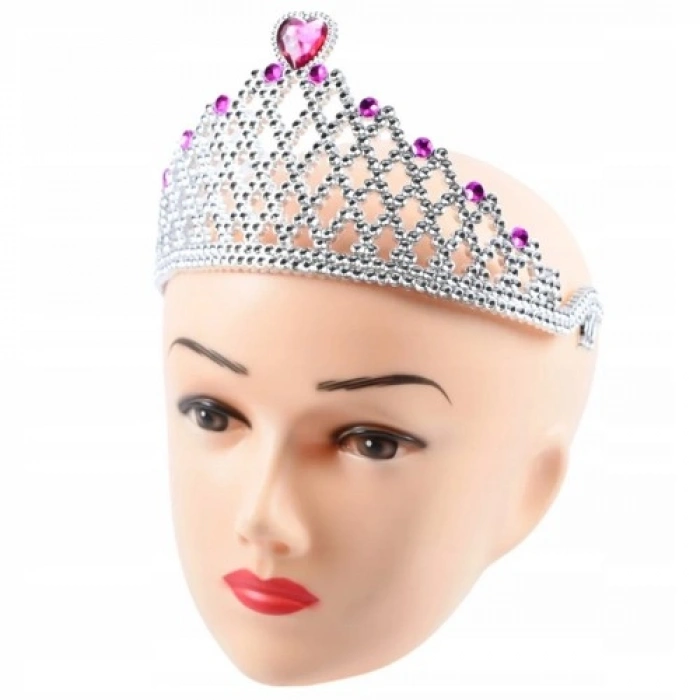 Fuşya Kalpli Gümüş Renk Kraliçe Tacı Prenses Tacı