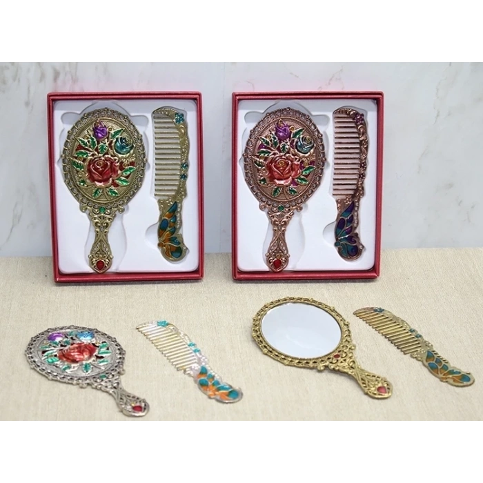 Gül Tasarimi Ayna Ve Tarak Seti Küçük Boy Alk4986