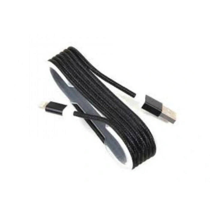 İphone Örgü Şeklinde Renkli Çelik Şarj Data Kablosu - Siyah