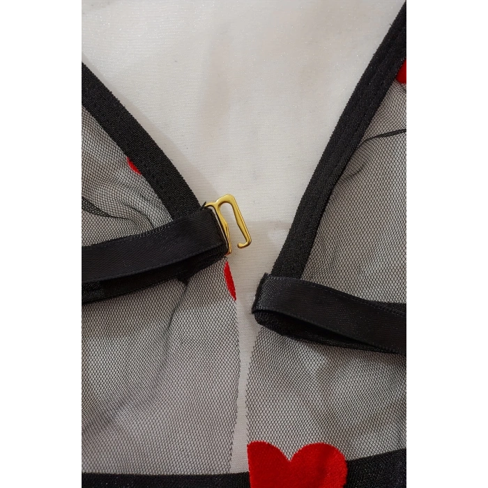 Kalp Desenli Siyah Transparan Gecelik Tm1378