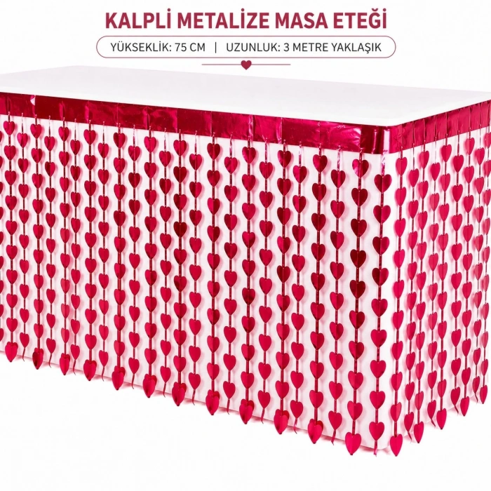 Kalpli Metalize Masa Eteği Kırmızı 75x300 Cm