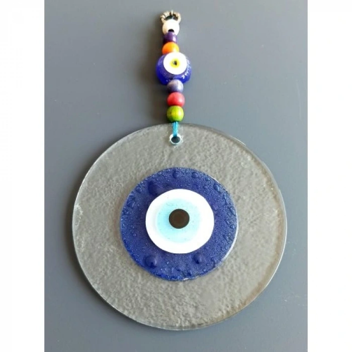 Mavi Nazar Boncuklu El Yapımı Şeffaf Cam Duvar Süsü