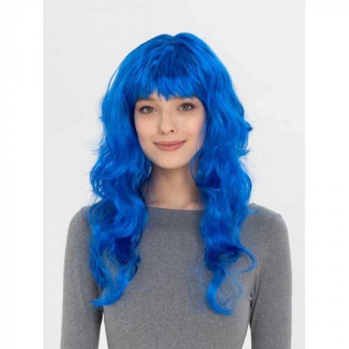 Mavi Renk Uzun Dalgalı Parti Peruğu