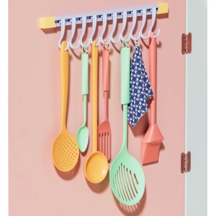 Mey İthalat® 10 Kancalı Raylı Mutfak ve Banyo Düzenleyici Askı 30 cm