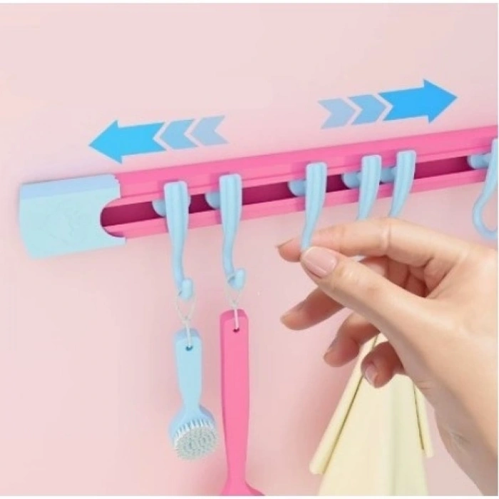 Mey İthalat® 10 Kancalı Raylı Mutfak ve Banyo Düzenleyici Askı 30 cm