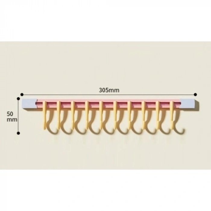 Mey İthalat® 10 Kancalı Raylı Mutfak ve Banyo Düzenleyici Askı 30 cm