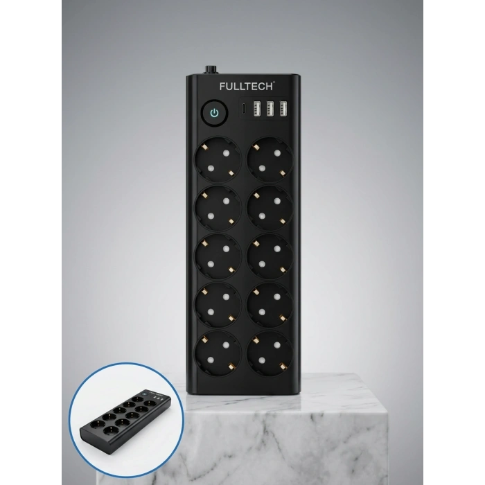 Mey İthalat® 10lu Çoklu Priz USB ve Type-C Şarj Girişli Akım Korumalı Grup Priz