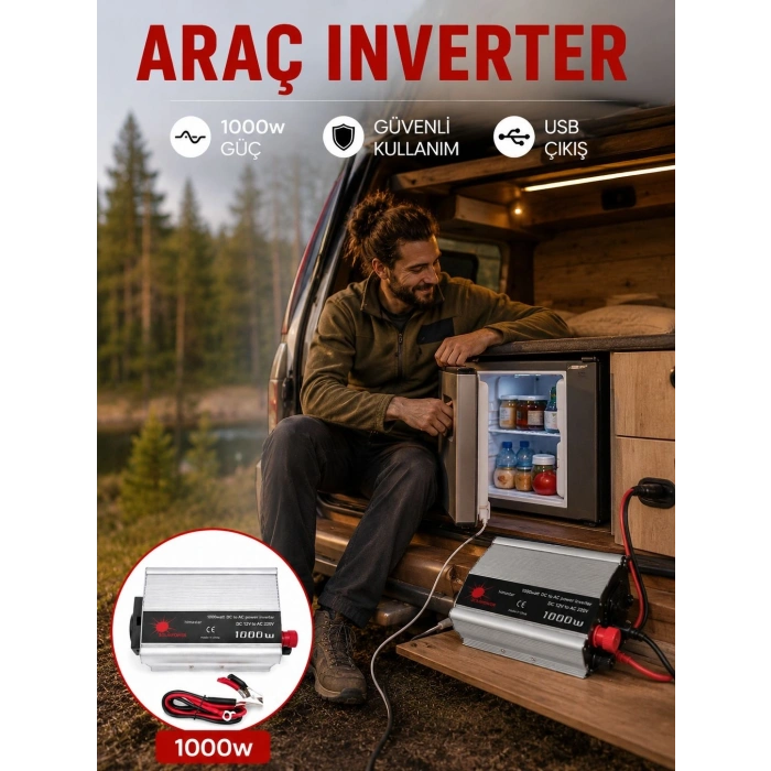 Mey İthalat® 1000 Watt Oto İnvertör Elektrik Dönüştürücü Ev Tipi Priz