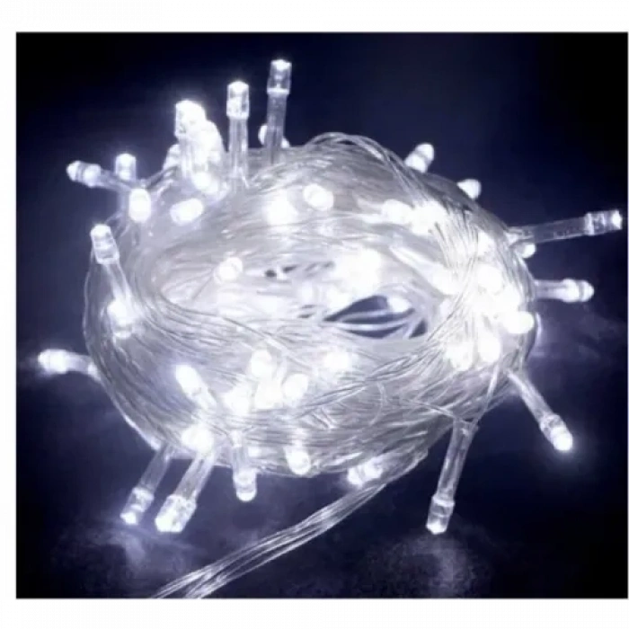 Mey İthalat® 10m 100 Led Boncuk Lamba Beyaz Işık Şeffaf Kablo