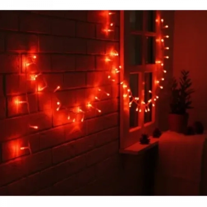 Mey İthalat® 10m 100 Led Damla Uçlu Kırmızı Işık Şeffaf Kablo