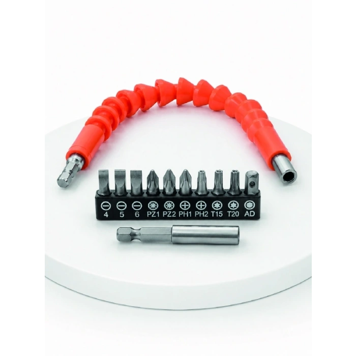 Mey İthalat® 12 Parça Esnek Bits Uç Seti 300 mm Esnek Şaftlı Tornavida Uç Seti