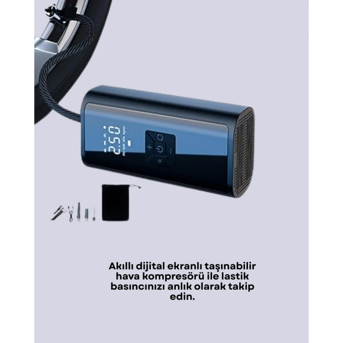 Mey İthalat® 12V Uyumlu Çok İşlevli Akıllı Araç Lastik Pompası Yeni Nesil