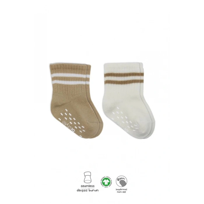 Mey İthalat®   2Li Çemberli Kaymaz Soket Çorap 10125 Bej-Ekru