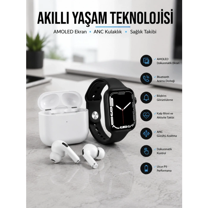 Mey İthalat® 2025 Model Akıllı Saat ve Yeni Nesil Pro Bluetooth Kulaklık TWS Yüksek Ses Kaliteli