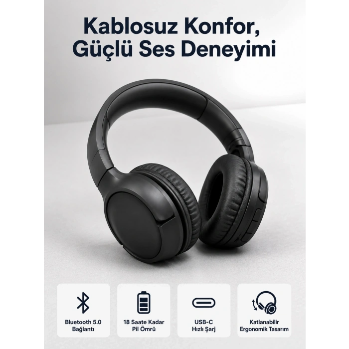 Mey İthalat® 2025 Model Kulak Üstü Bluetooth Hoparlör ANC Özellikli