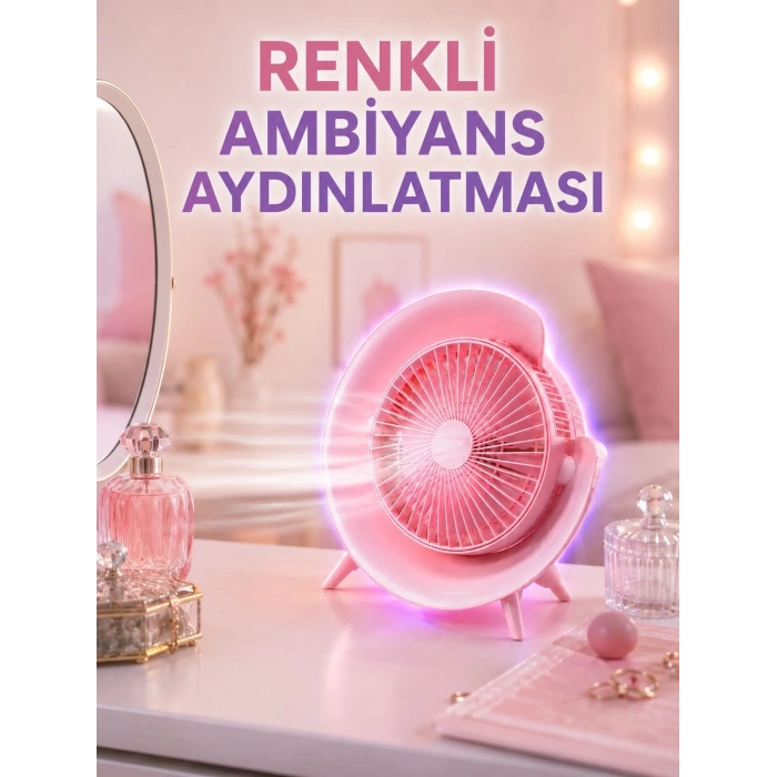 Mey İthalat® 3 Hız Ayarlı USB Şarjlı RGB Masa Fanı