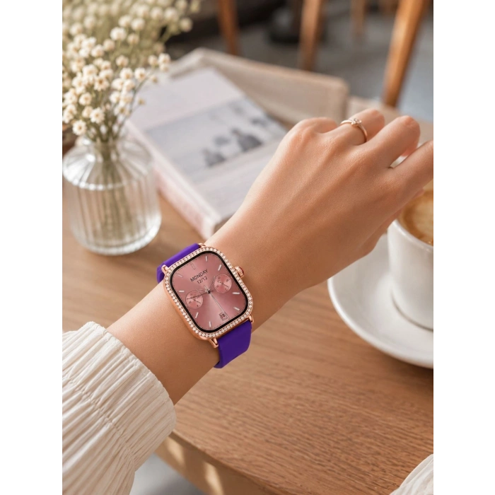 Mey İthalat® 3 Kordonlu Rose Gold Kasalı Kadın Akıllı Saat Seti